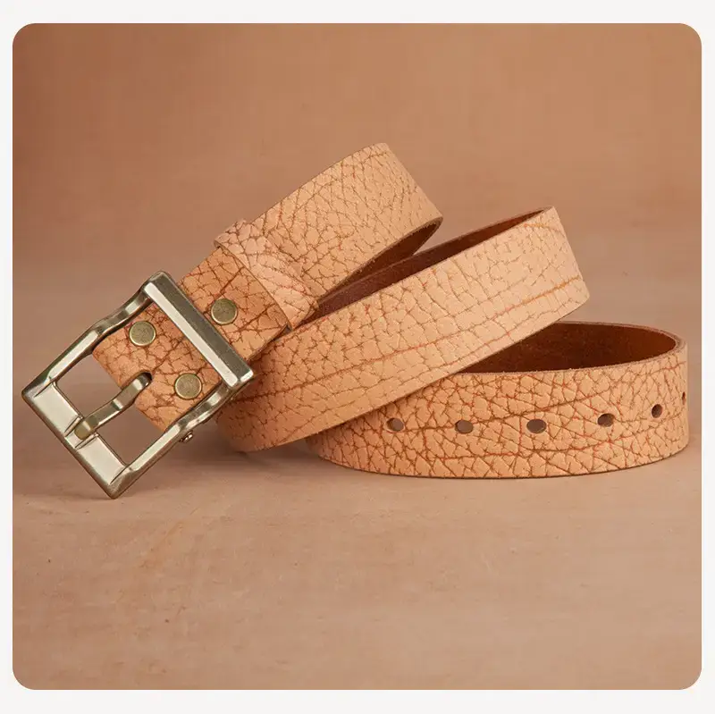 Men's Genuine Leather Vintage Buckle Belt Tan — feature 12