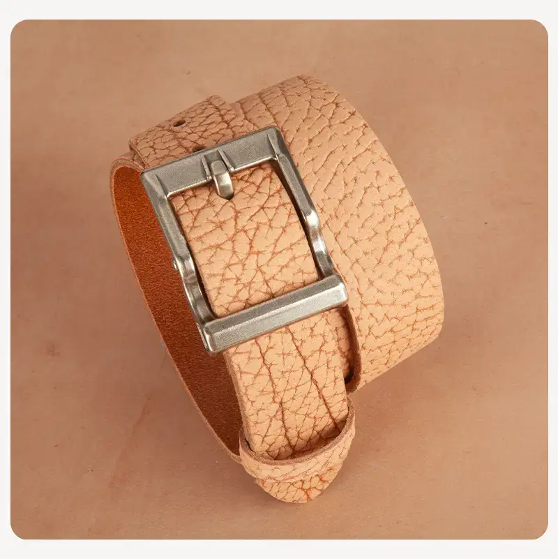 Men's Genuine Leather Vintage Buckle Belt Tan — feature 13