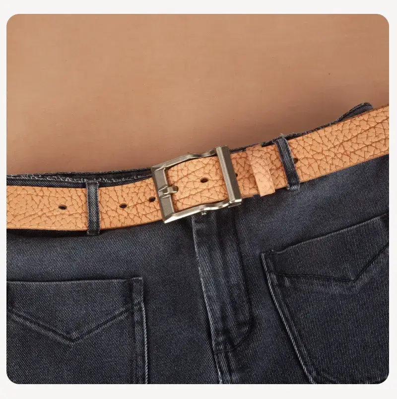 Men's Genuine Leather Vintage Buckle Belt Tan — feature 14