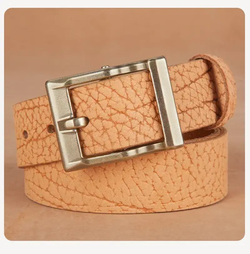 Men's Genuine Leather Vintage Buckle Belt Tan — feature 15
