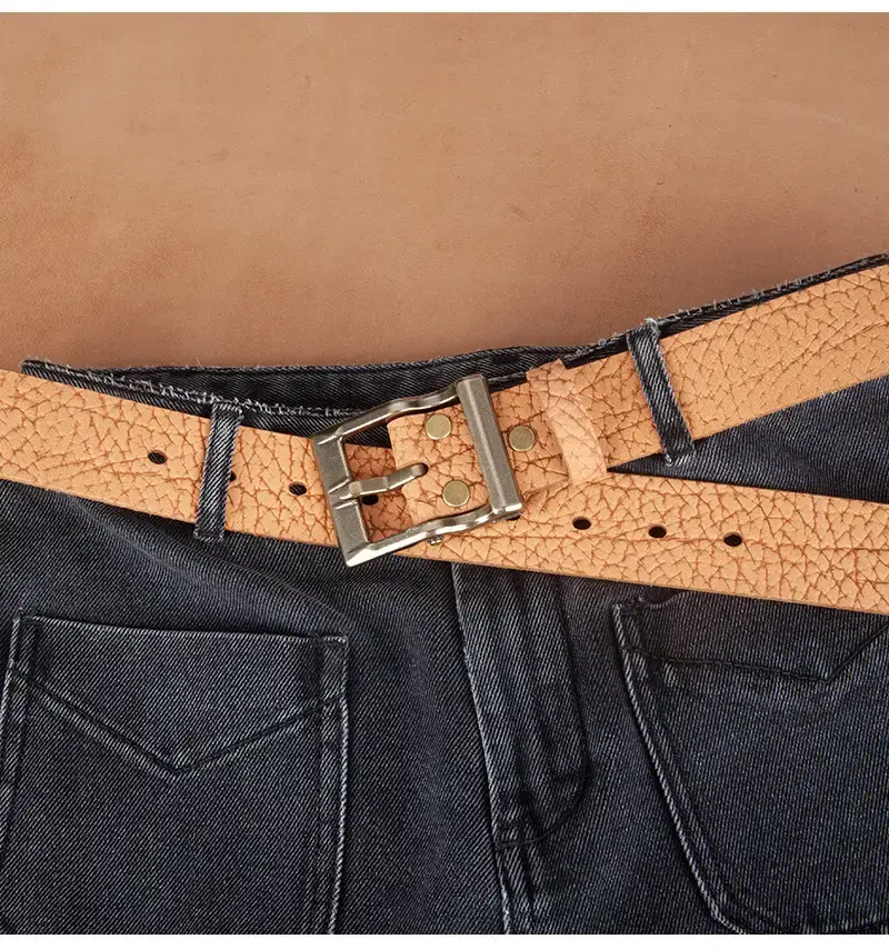 Men's Genuine Leather Vintage Buckle Belt Tan — feature 4