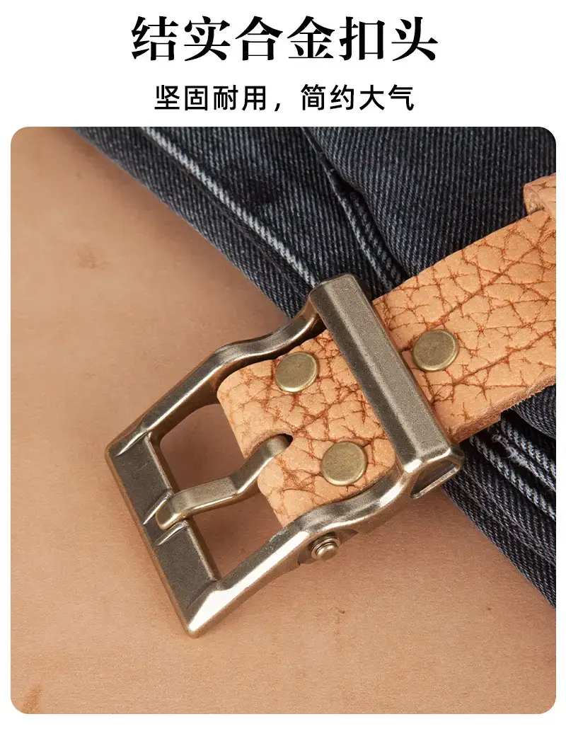 Men's Genuine Leather Vintage Buckle Belt Tan — feature 6