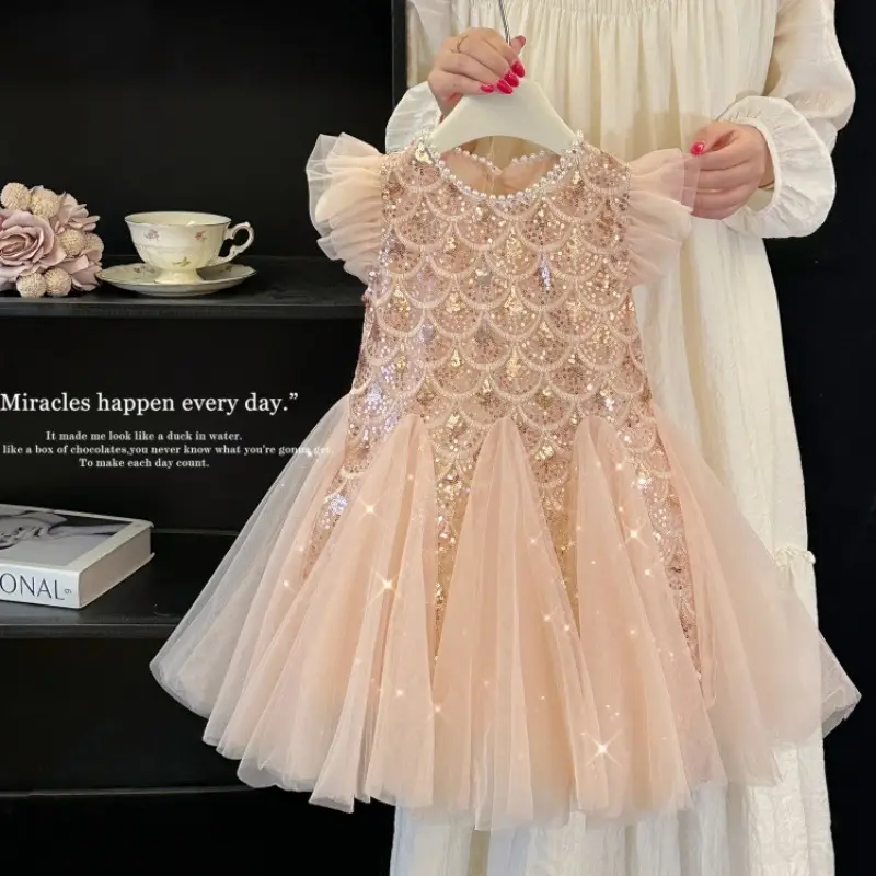 Girls' Dress 2026 Summer New Style Children's Stylish Princess Dress Baby Fashion Mesh Flutter Sleeve Vest Dress — feature 11
