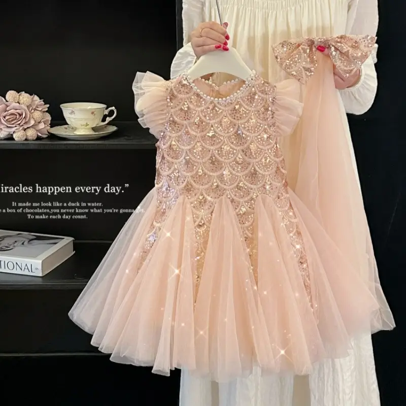 Girls' Dress 2026 Summer New Style Children's Stylish Princess Dress Baby Fashion Mesh Flutter Sleeve Vest Dress — feature 12