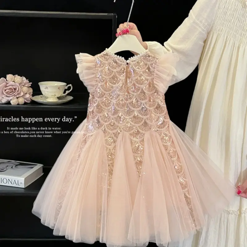 Girls' Dress 2026 Summer New Style Children's Stylish Princess Dress Baby Fashion Mesh Flutter Sleeve Vest Dress — feature 14