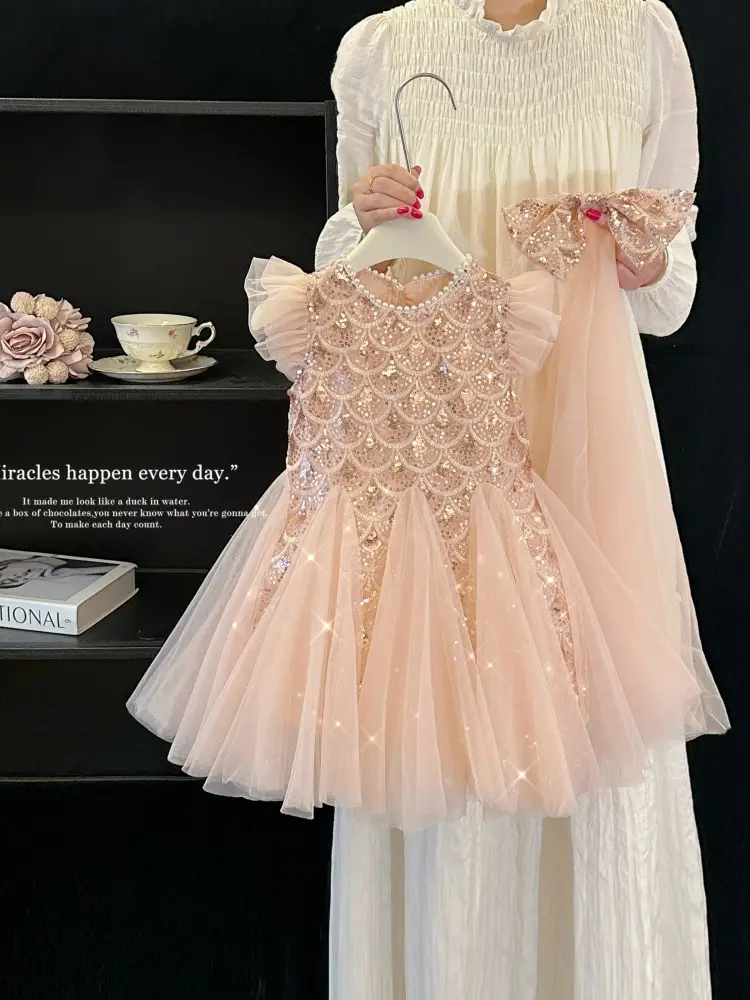 Girls' Dress 2026 Summer New Style Children's Stylish Princess Dress Baby Fashion Mesh Flutter Sleeve Vest Dress — feature 2