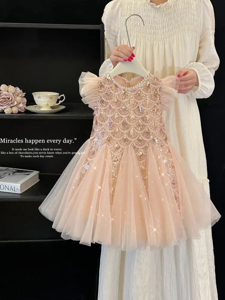 Girls' Dress 2026 Summer New Style Children's Stylish Princess Dress Baby Fashion Mesh Flutter Sleeve Vest Dress — feature 3