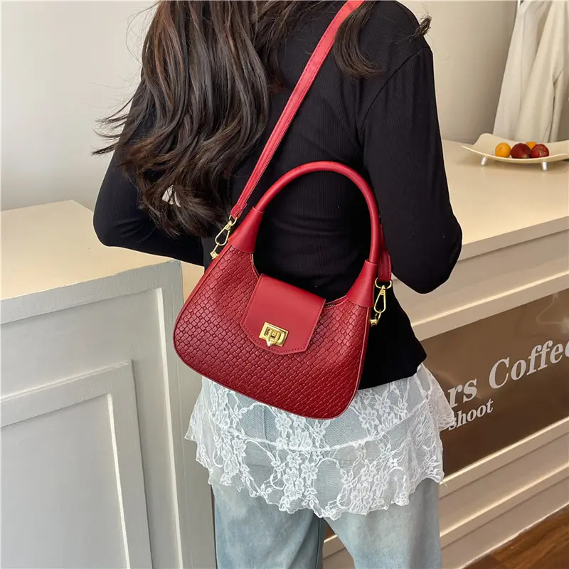 Women Crossbody Bag Woven Textured Beige Gold - Image 8