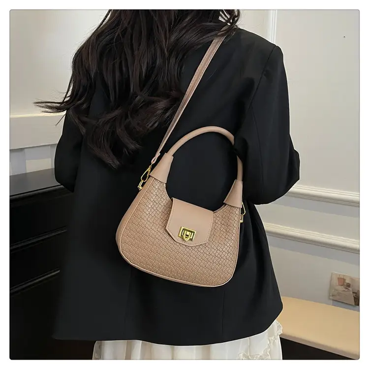 Women Crossbody Bag Woven Textured Beige Gold — feature 24