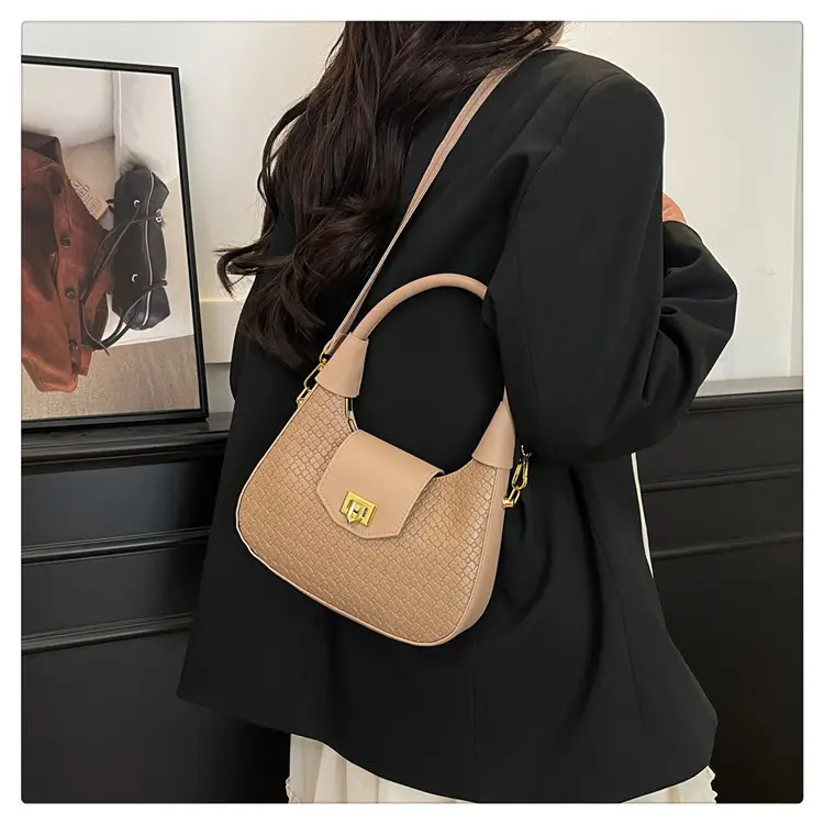 Women Crossbody Bag Woven Textured Beige Gold — feature 25