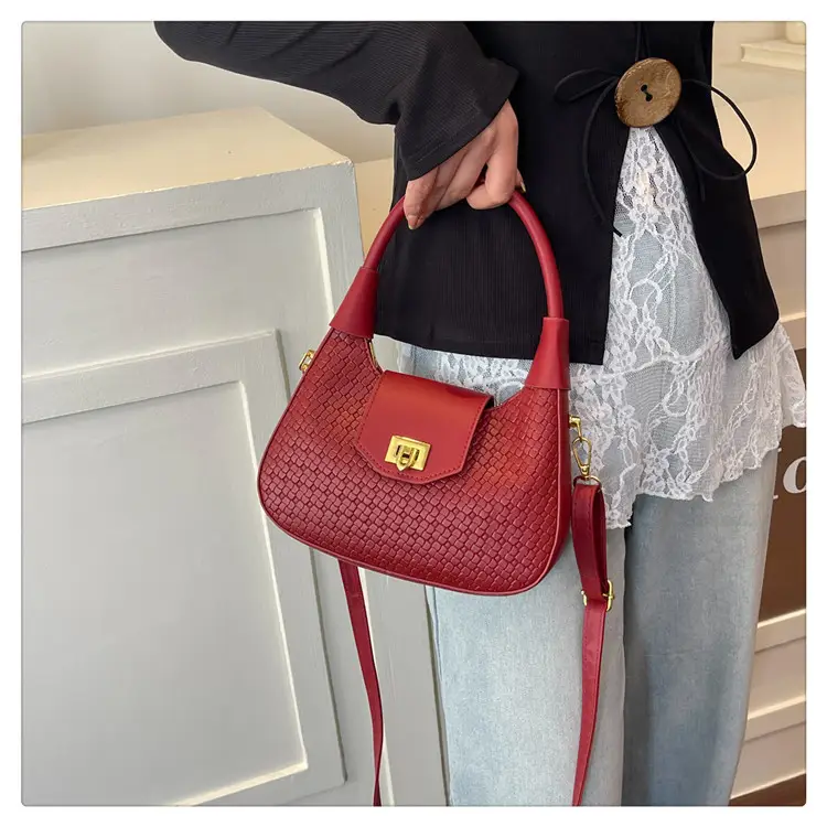Women Crossbody Bag Woven Textured Beige Gold — feature 29