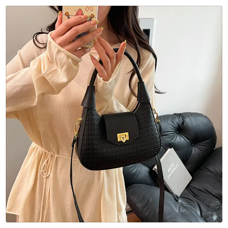 Women Crossbody Bag Woven Textured Beige Gold — feature 30