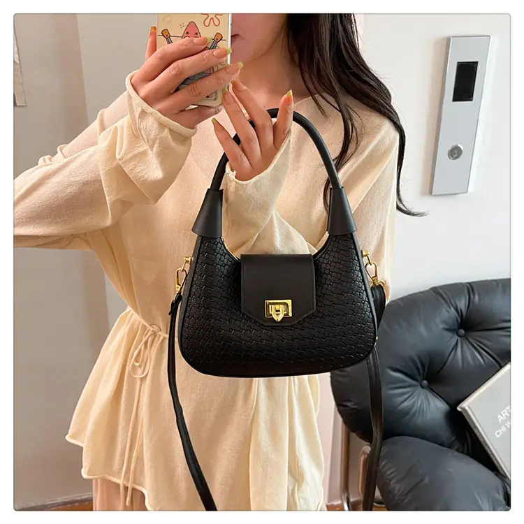 Women Crossbody Bag Woven Textured Beige Gold — feature 31