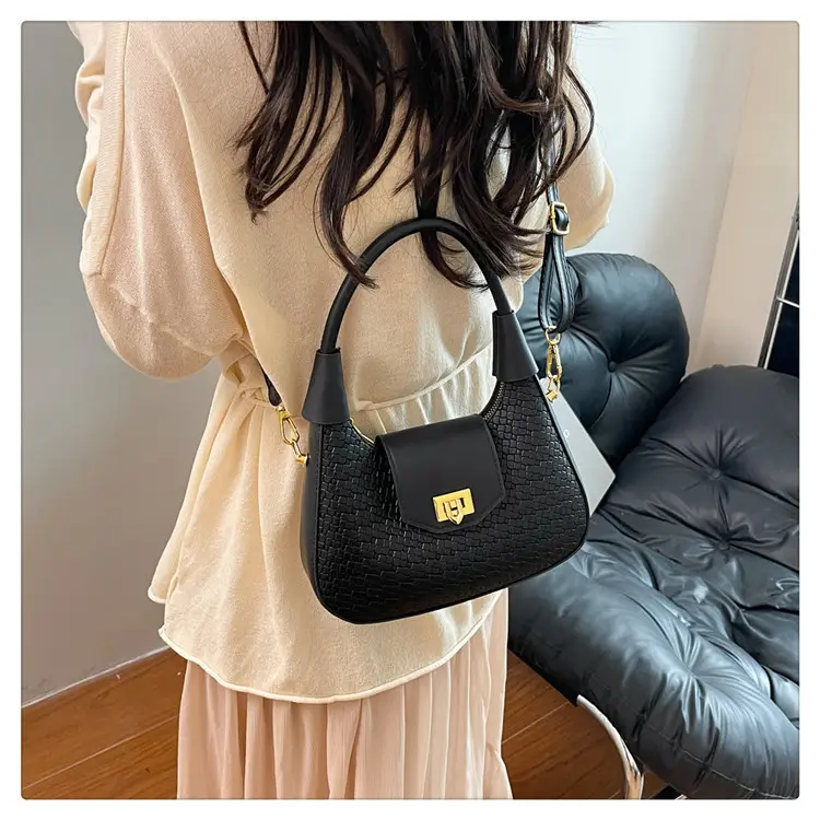 Women Crossbody Bag Woven Textured Beige Gold — feature 32