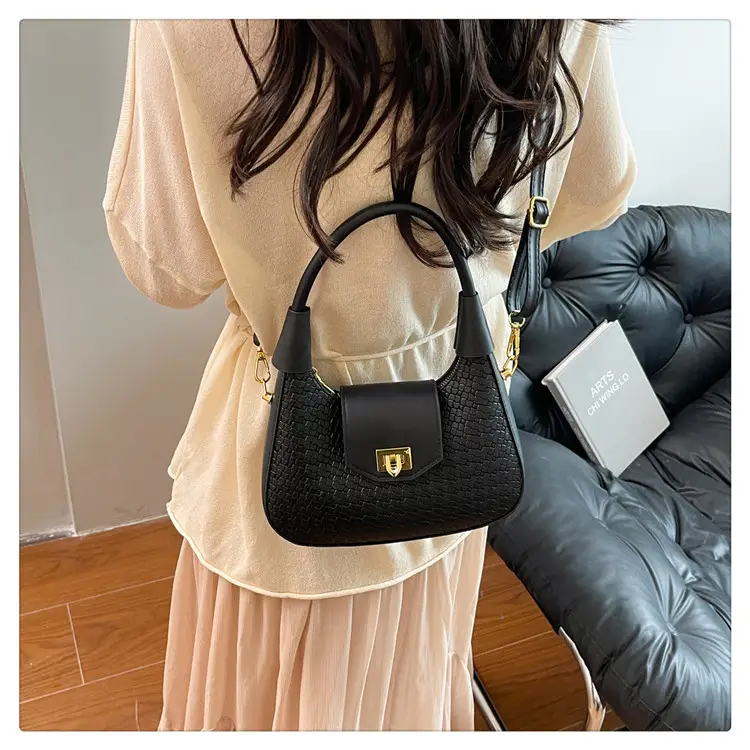 Women Crossbody Bag Woven Textured Beige Gold — feature 33