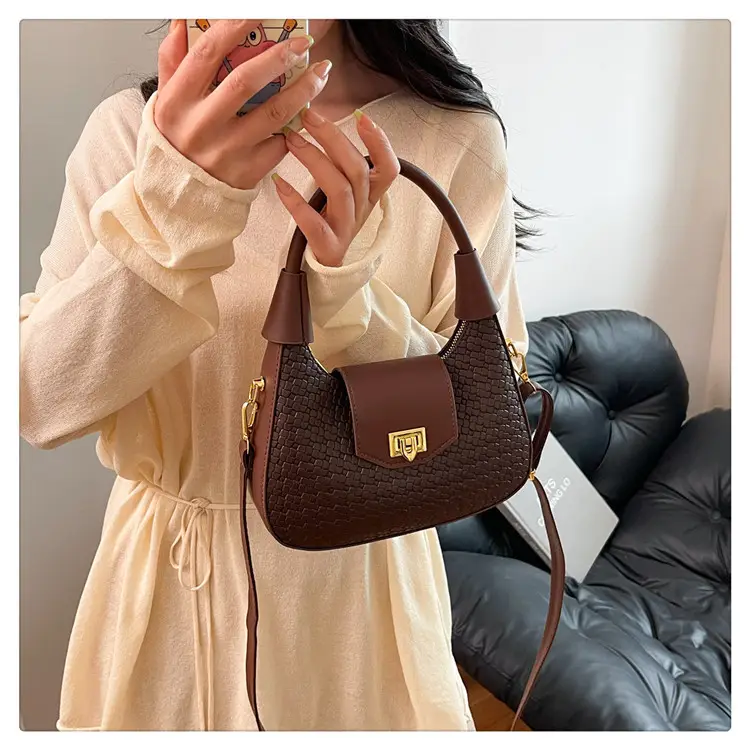 Women Crossbody Bag Woven Textured Beige Gold — feature 34