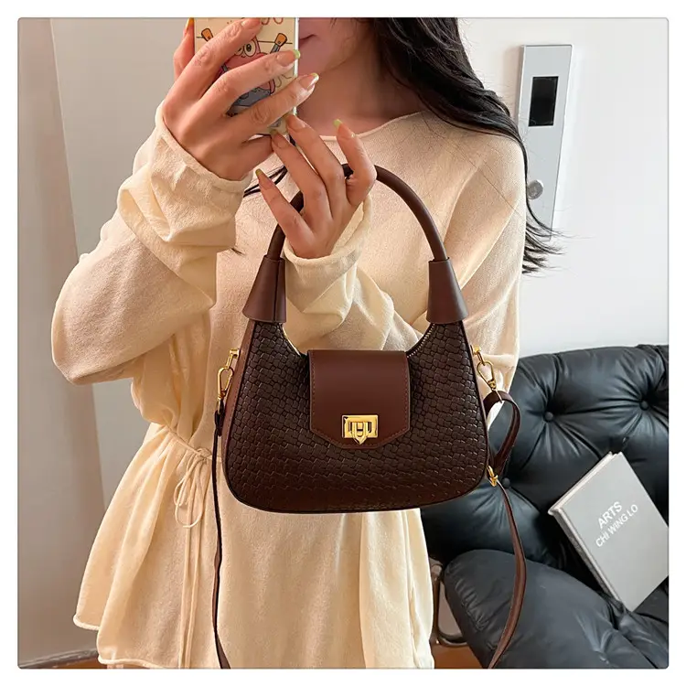 Women Crossbody Bag Woven Textured Beige Gold — feature 35