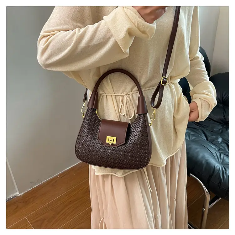 Women Crossbody Bag Woven Textured Beige Gold — feature 36
