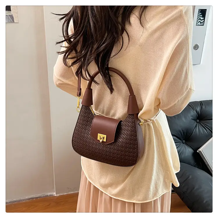 Women Crossbody Bag Woven Textured Beige Gold — feature 37