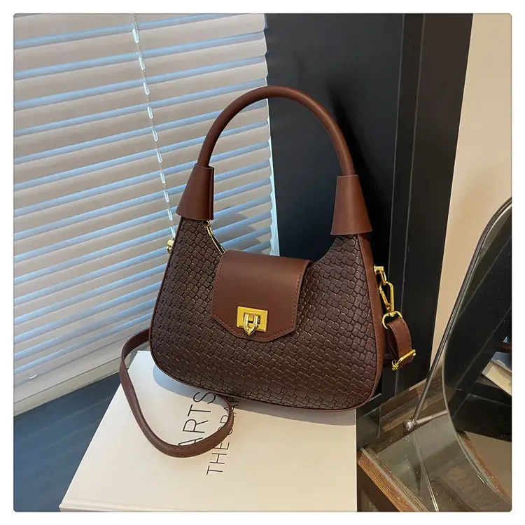 Women Crossbody Bag Woven Textured Beige Gold — feature 40