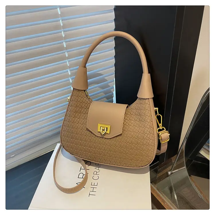 Women Crossbody Bag Woven Textured Beige Gold — feature 41