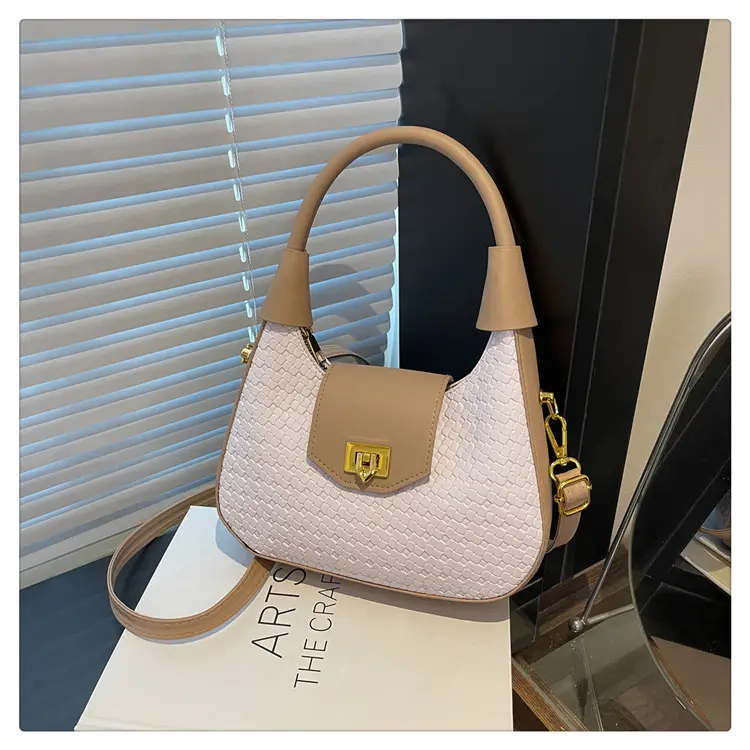 Women Crossbody Bag Woven Textured Beige Gold — feature 42