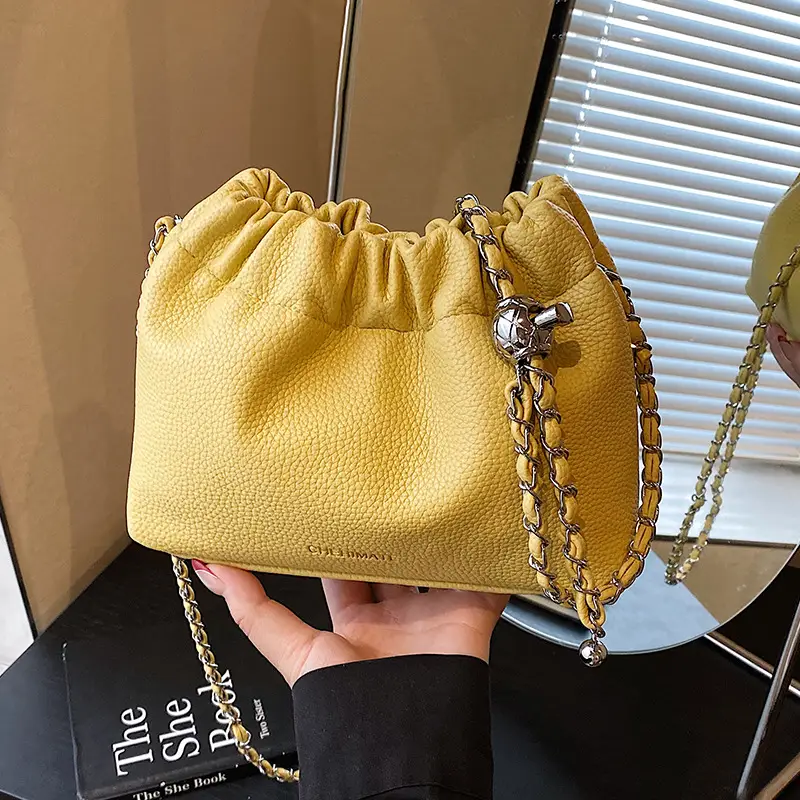 Women's Creamy Cloud Chain Shoulder Bag with Drawstring Closure - Image 7