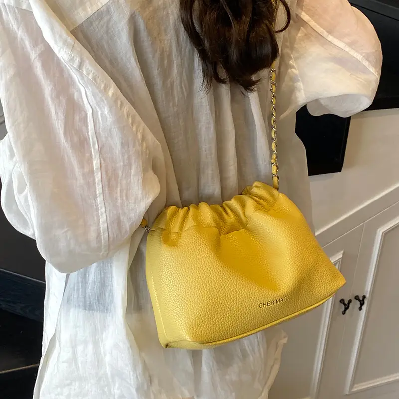 Women's Creamy Cloud Chain Shoulder Bag with Drawstring Closure - Image 9
