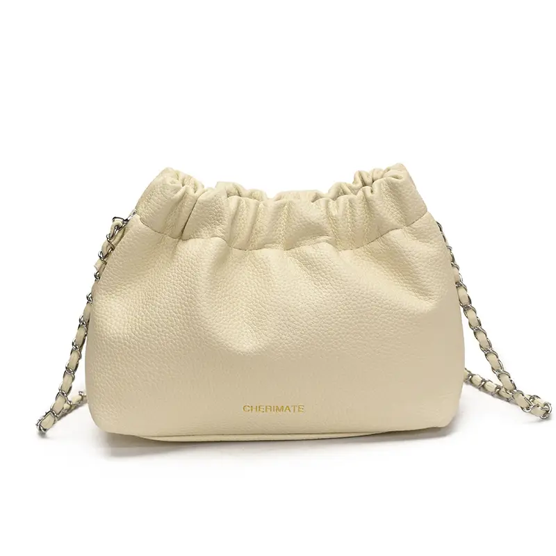Women's Creamy Cloud Chain Shoulder Bag with Drawstring Closure - Image 10
