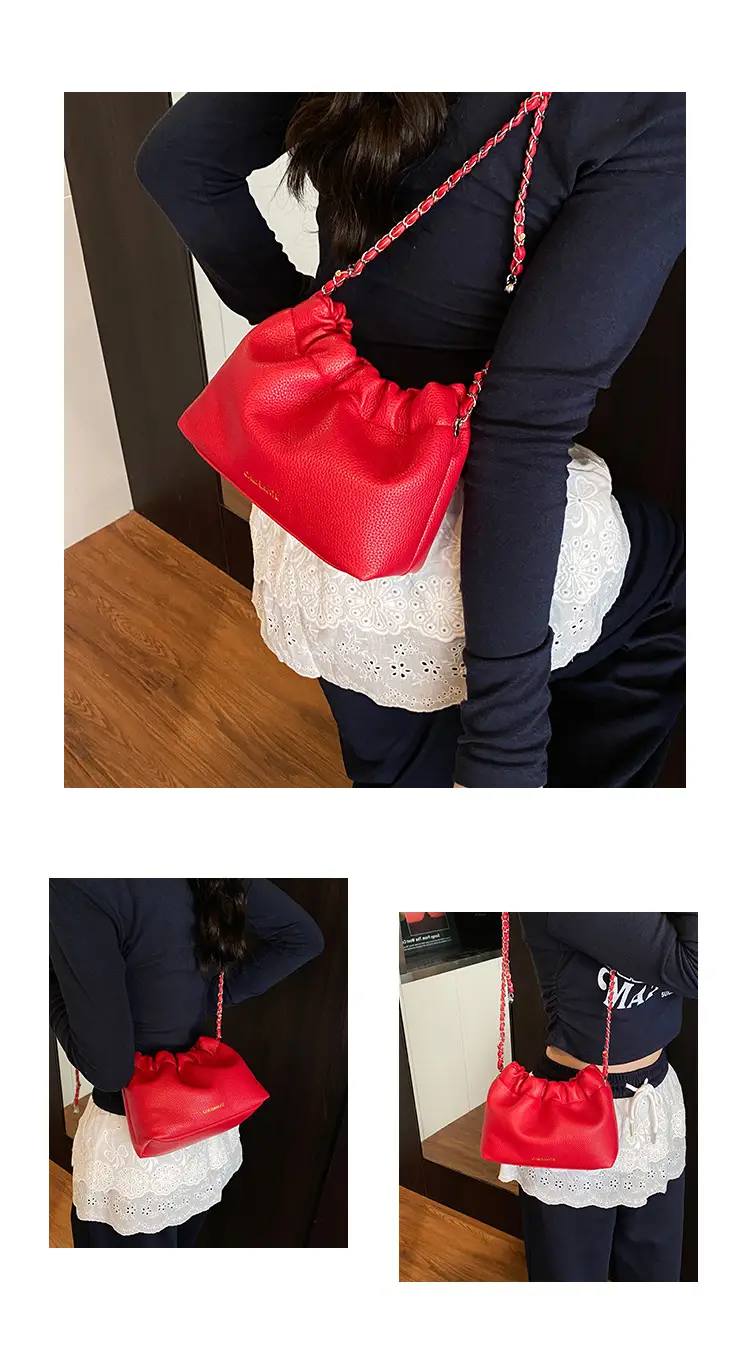 Women's Creamy Cloud Chain Shoulder Bag with Drawstring Closure — feature 11