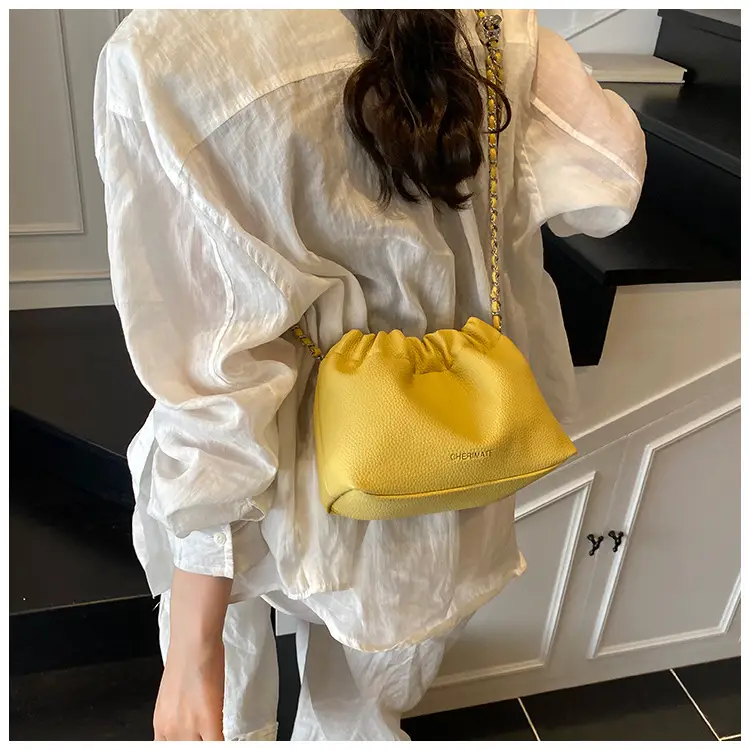 Women's Creamy Cloud Chain Shoulder Bag with Drawstring Closure — feature 15