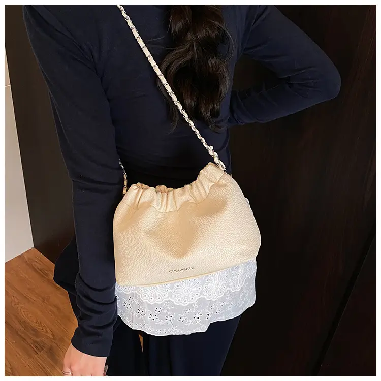 Women's Creamy Cloud Chain Shoulder Bag with Drawstring Closure — feature 24