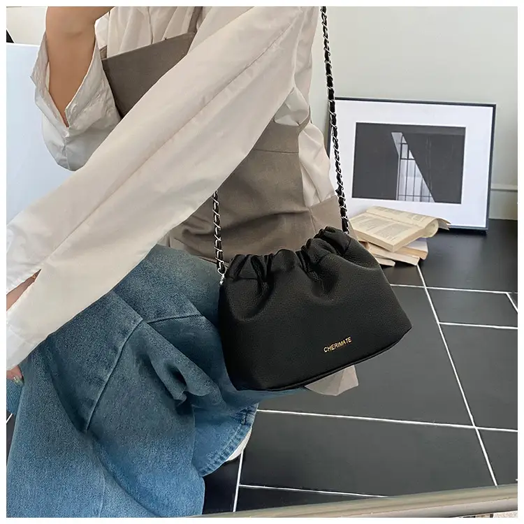 Women's Creamy Cloud Chain Shoulder Bag with Drawstring Closure — feature 28