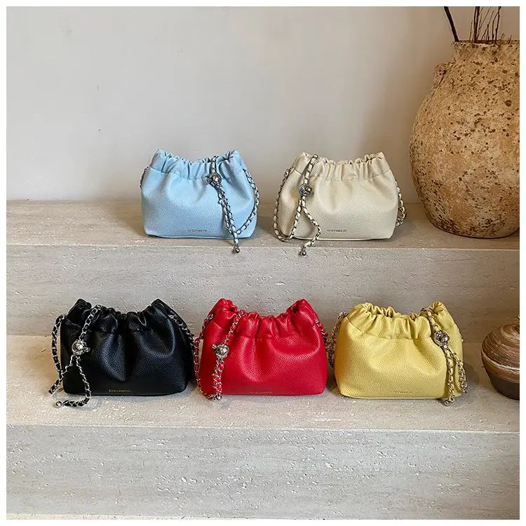 Women's Creamy Cloud Chain Shoulder Bag with Drawstring Closure — feature 7