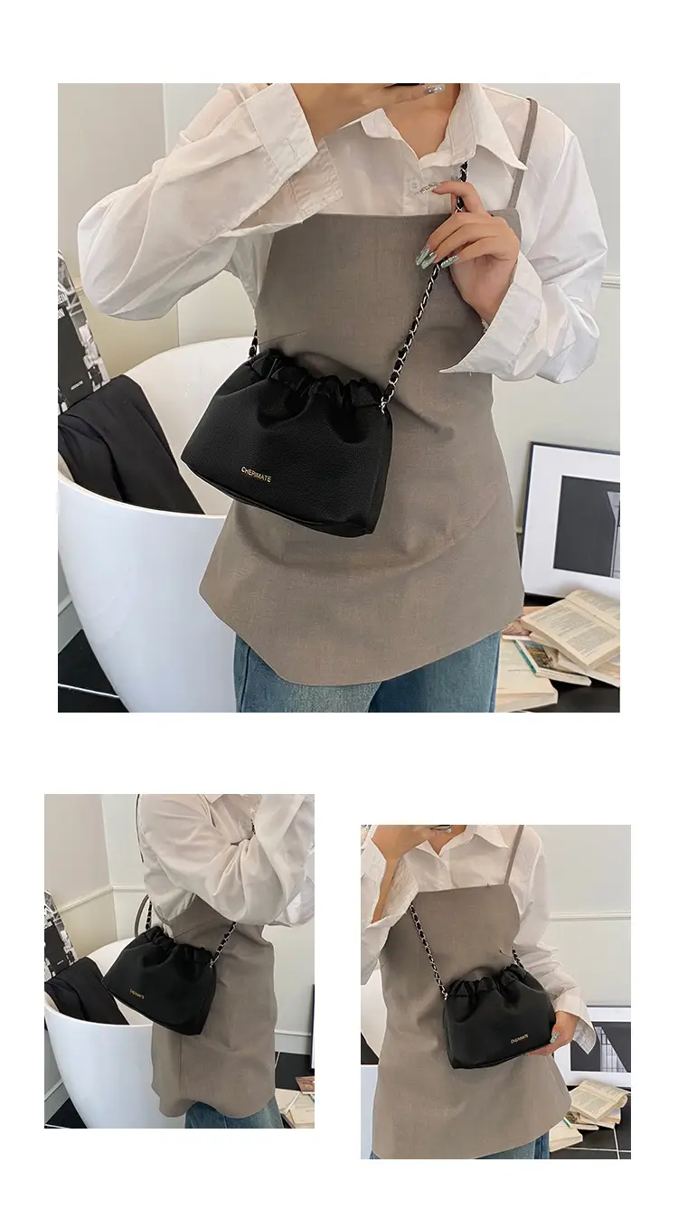 Women's Creamy Cloud Chain Shoulder Bag with Drawstring Closure — feature 8