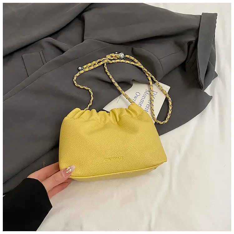 Women's Creamy Cloud Chain Shoulder Bag with Drawstring Closure - Image 3