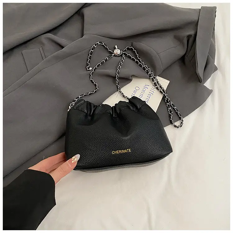 Women's Creamy Cloud Chain Shoulder Bag with Drawstring Closure - Image 4