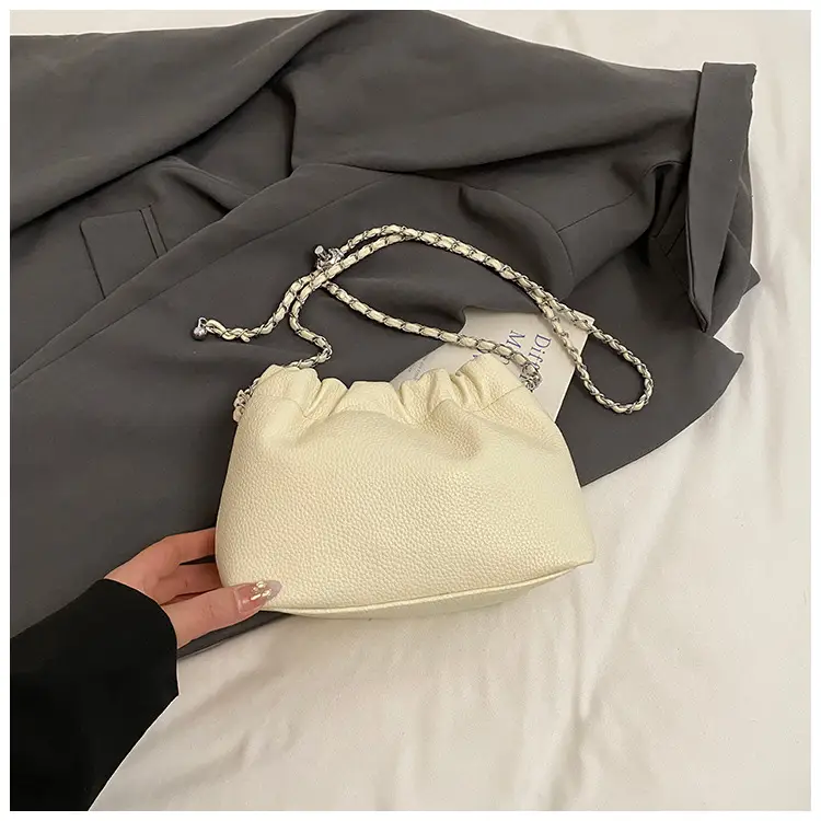 Women's Creamy Cloud Chain Shoulder Bag with Drawstring Closure - Image 5