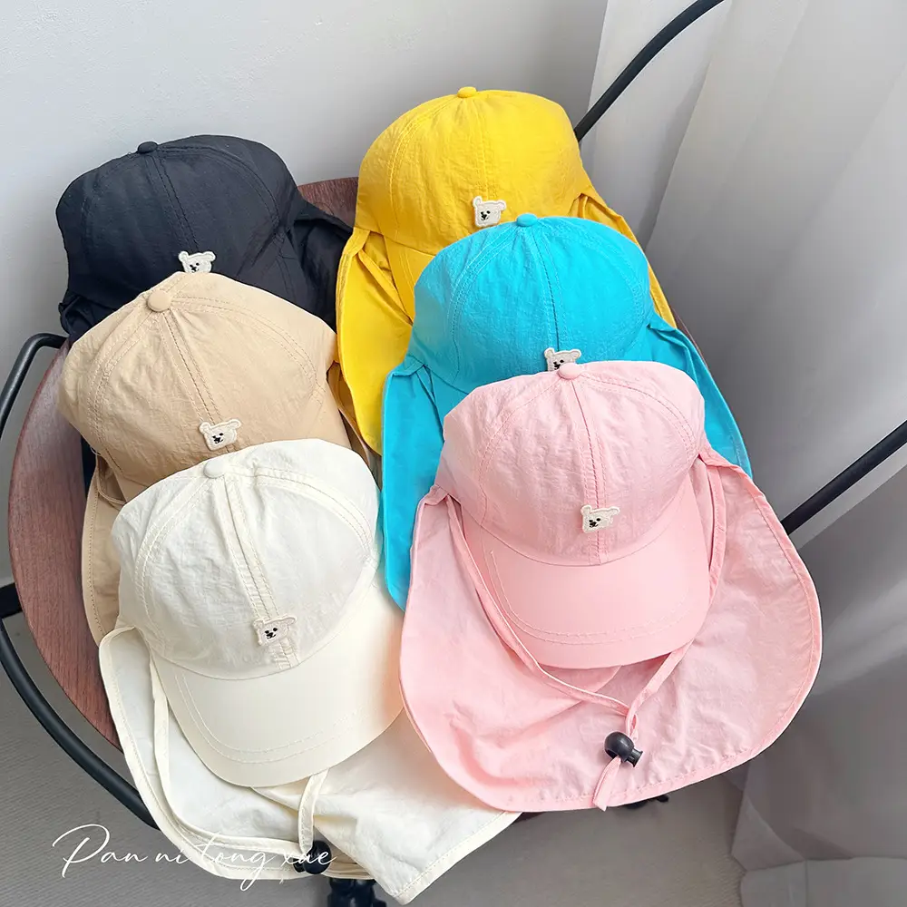 Kids Sun Hat with Wide Brim Beige and Black - Image 8