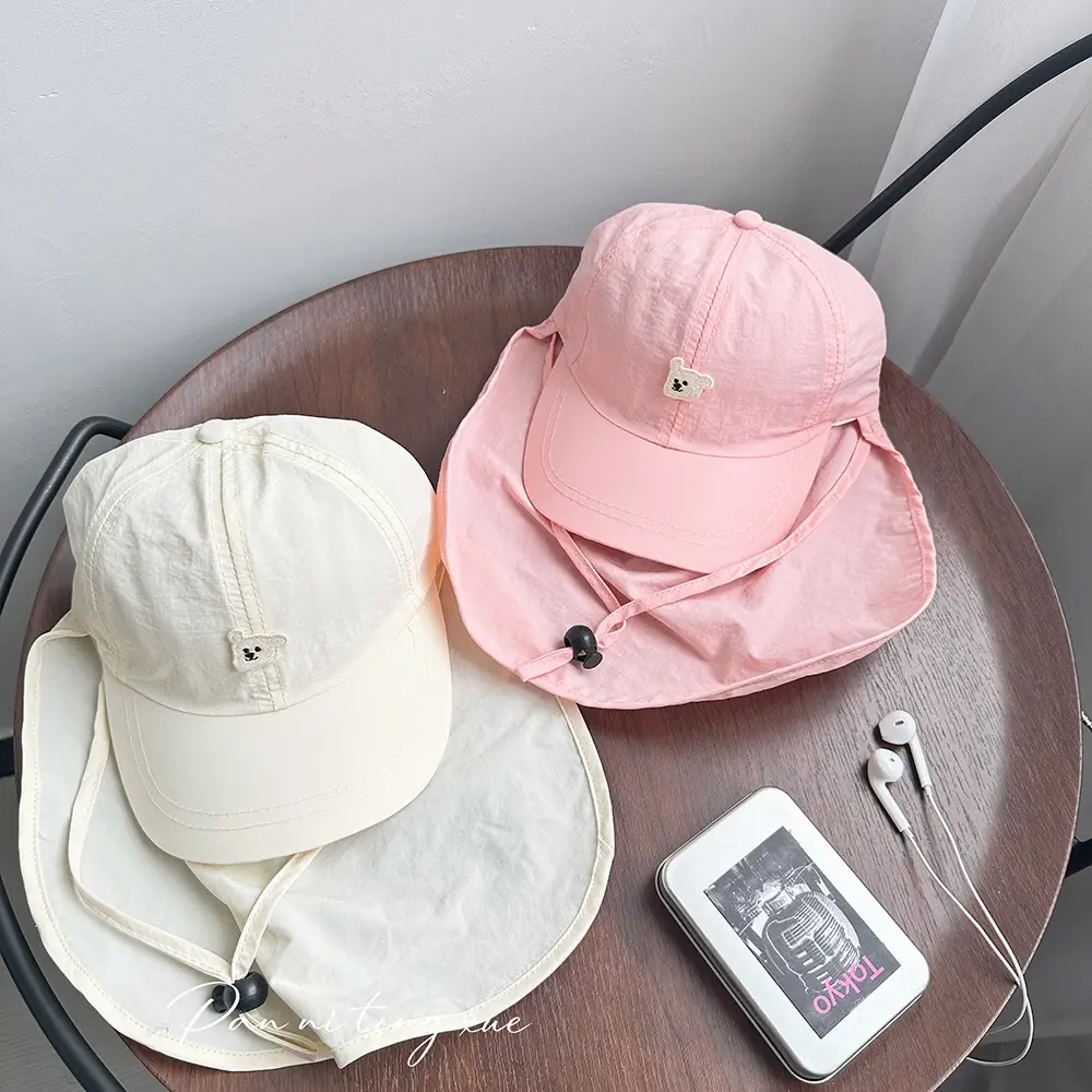 Kids Sun Hat with Wide Brim Beige and Black - Image 9