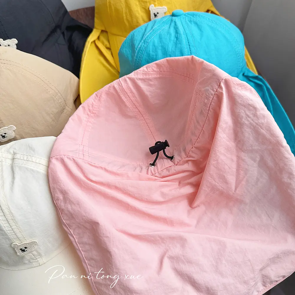 Kids Sun Hat with Wide Brim Beige and Black - Image 10