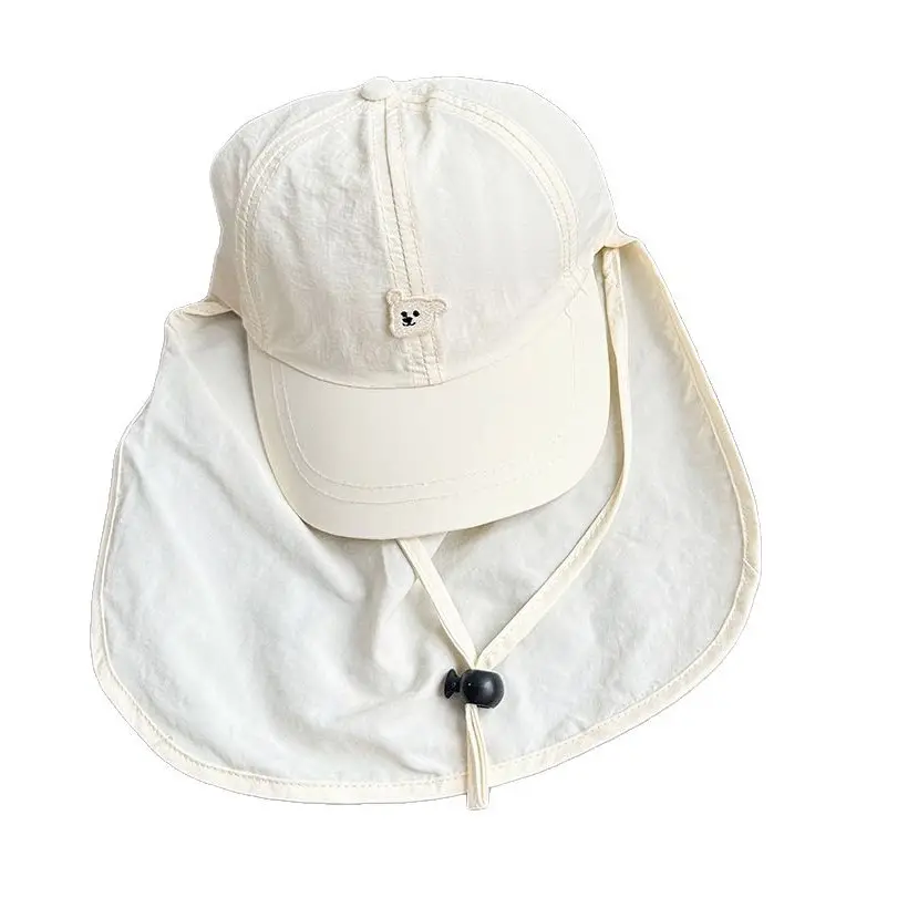 Kids Sun Hat with Wide Brim Beige and Black - Image 11