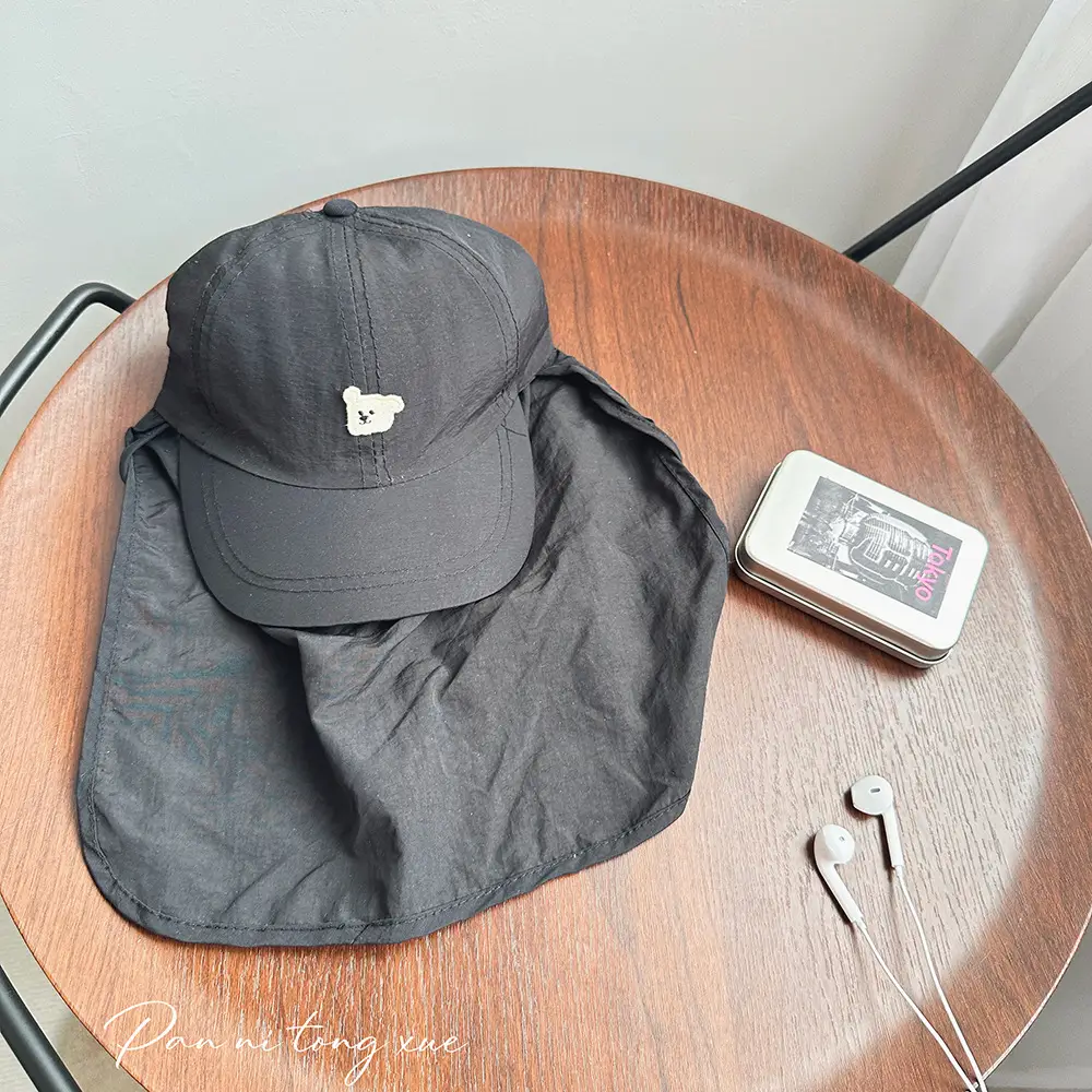 Kids Sun Hat with Wide Brim Beige and Black - Image 2