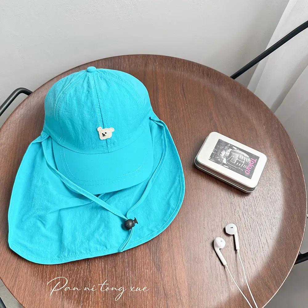 Kids Sun Hat with Wide Brim Beige and Black - Image 3