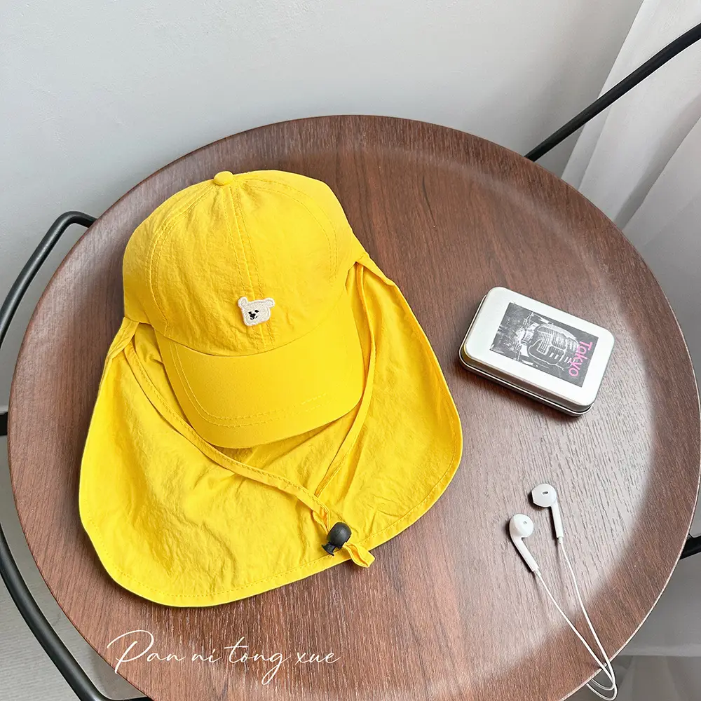 Kids Sun Hat with Wide Brim Beige and Black - Image 4
