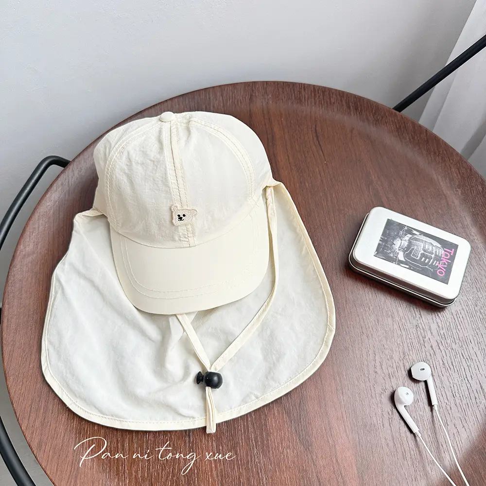 Kids Sun Hat with Wide Brim Beige and Black - Image 6