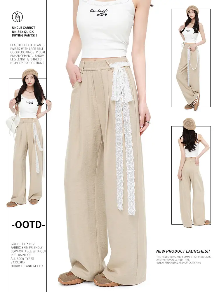 Women Wide Leg Pants Summer 2026 Pure Color