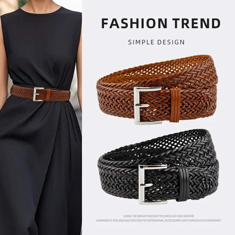 Woven Punch-Free Ladies Belt with Casual Pants