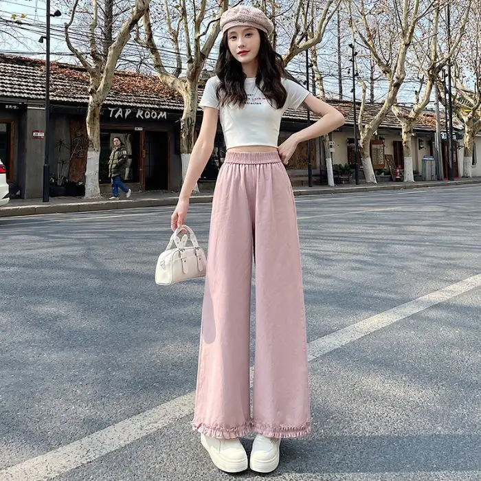 Women High-Waist Loose Wide Leg Pants Light Blue 2025 - Image 2