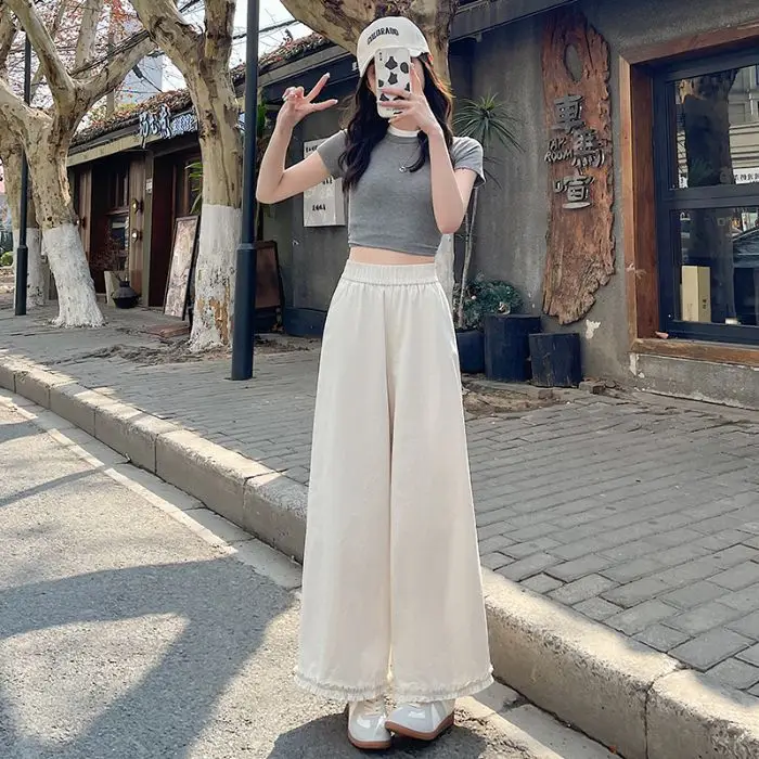 Women High-Waist Loose Wide Leg Pants Light Blue 2025 - Image 3